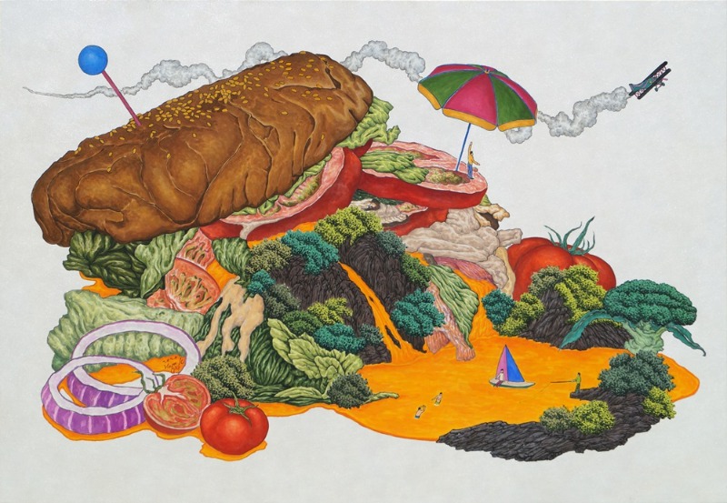 하루.K.맛있는산수(햄버거),한지에수묵채색,70x100cm,2020.jpg