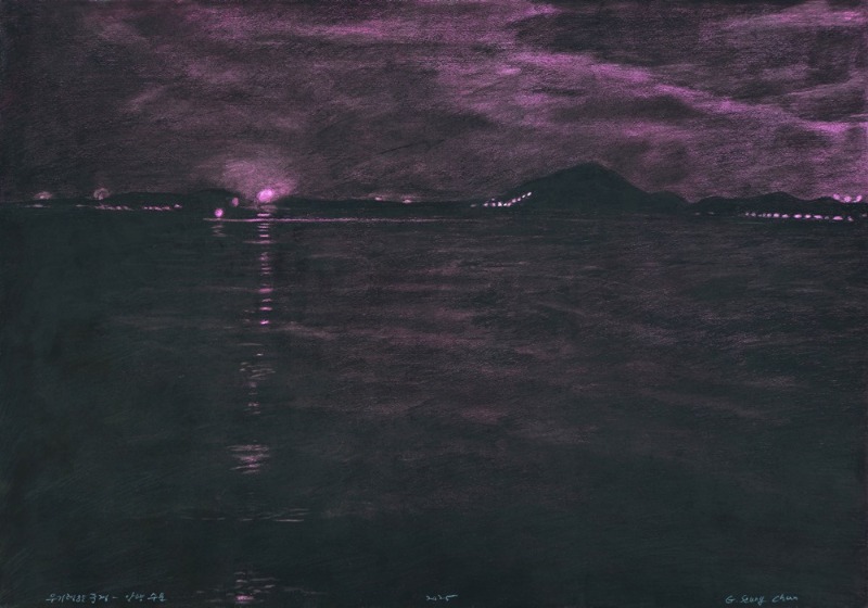 권승찬, 무기력한 풍경-안양수문, 2025, 판화지에 아크릴릭, 목탄연필, 70.5x100cm.jpg