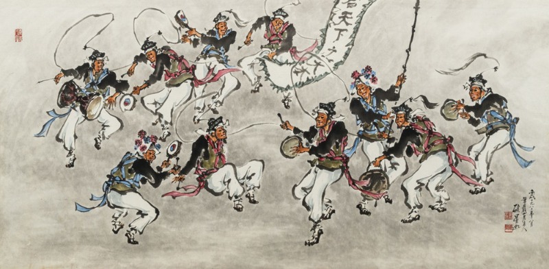 056-농악 1982 한지에 수묵담채 65x133w.jpg