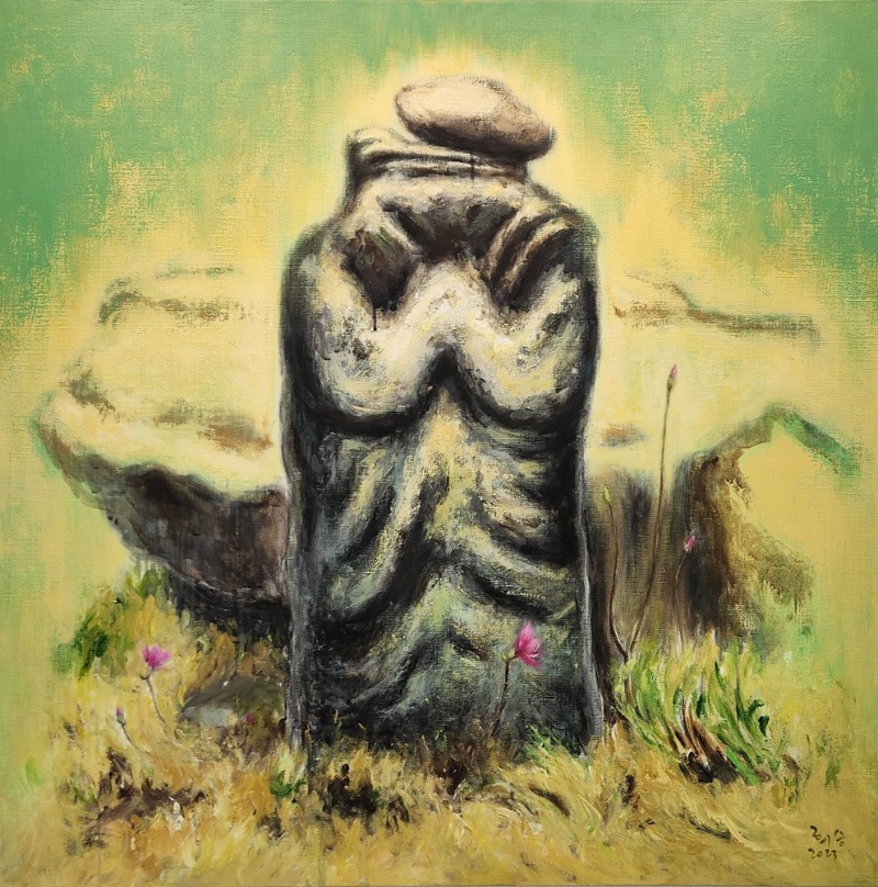 정희승,돌과꽃,2023,캔버스에아크릴,100x100cm.jpg