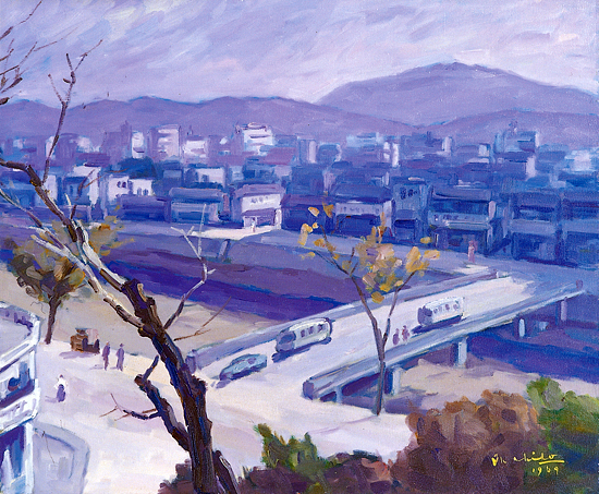 오지호 <무등산이 보이는 광주천변>, 1969, 캔버스에 유화, 60x72.5cm