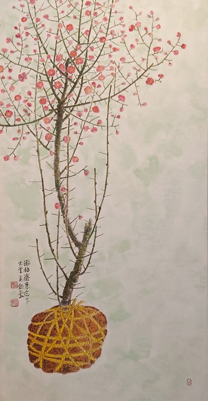 오견규 <매화 심는 뜻은>, 2020, 한지에 수묵담채, 75x145cm