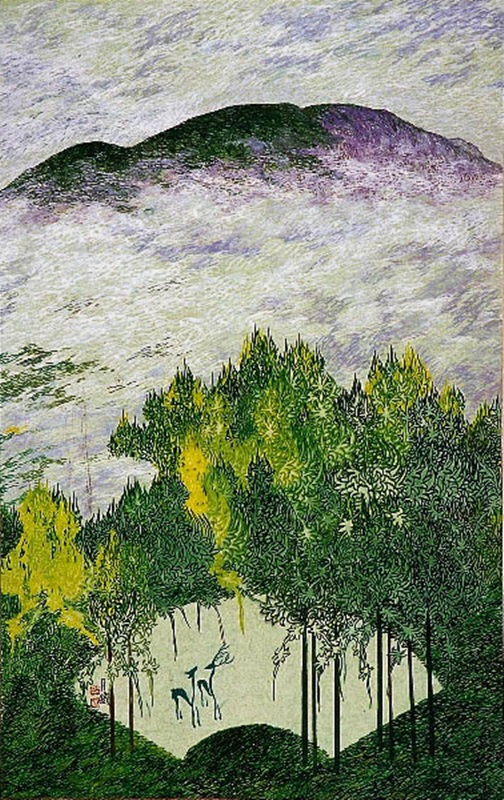 양계남 <녹색의 정원>, 1990, 한지에 채색, 93×58