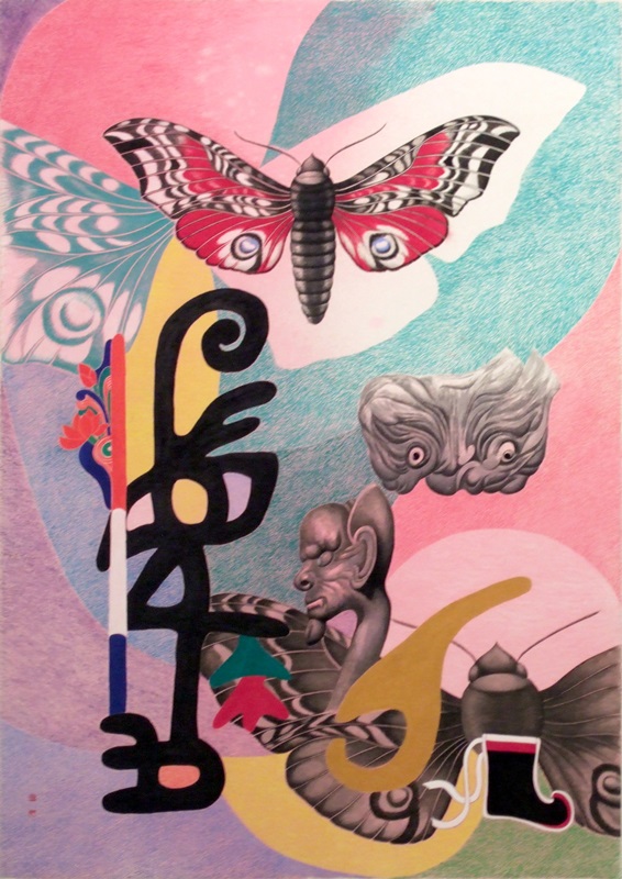 양계남 <본다-연극>, 2007, 한지에 채색, 211x149cm