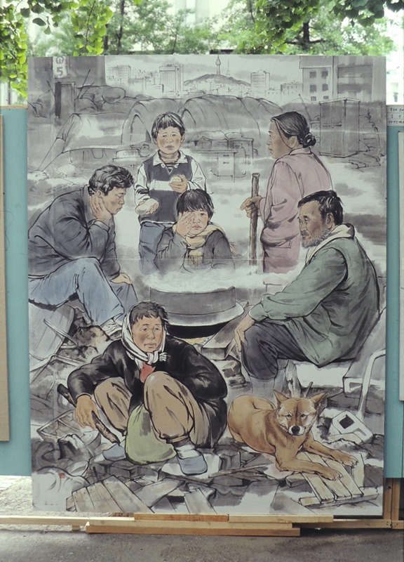 김진수 <꽃동네 강씨가족>, 1992, 한지에 수묵담채