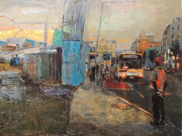 박성완 &lt;공사장 일기. 야근&gt;(부분), 2013, 캔버스에 유채, 244x122cm