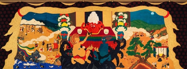 임남진 &lt;장막도&gt;, 2014, 한지에 채색, 560×206cm 