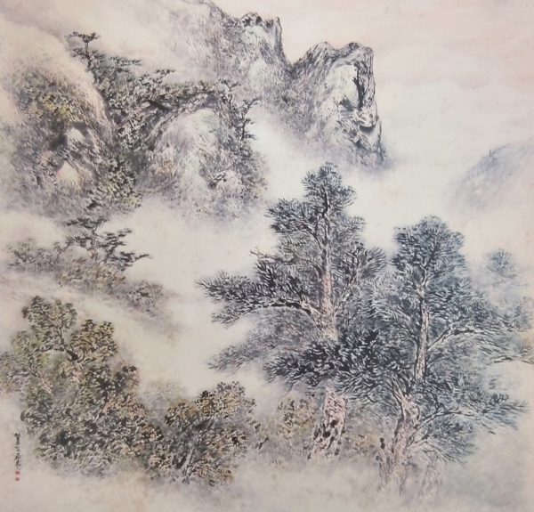 문장호, &lt;초추농운&gt;, 1980, 한지에 수묵담채, 189x180cm