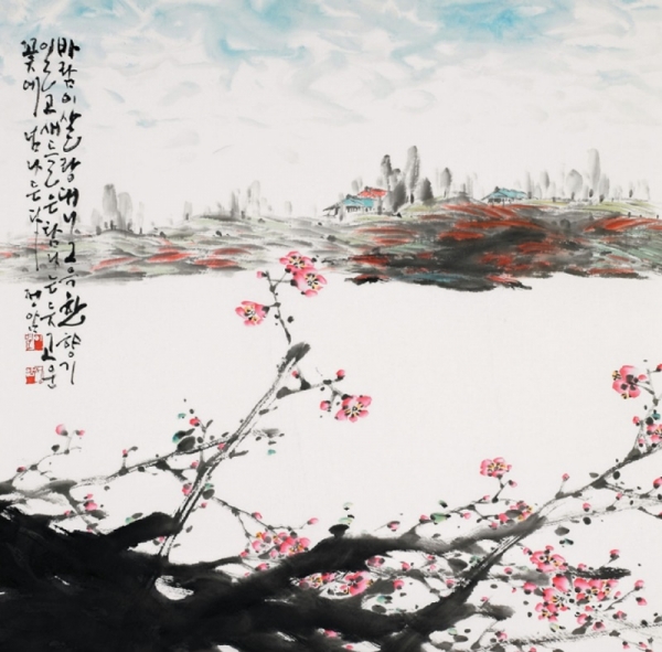 이병오 &lt;매화&gt;, 2015, 한지에 수묵담채. 70x70cm