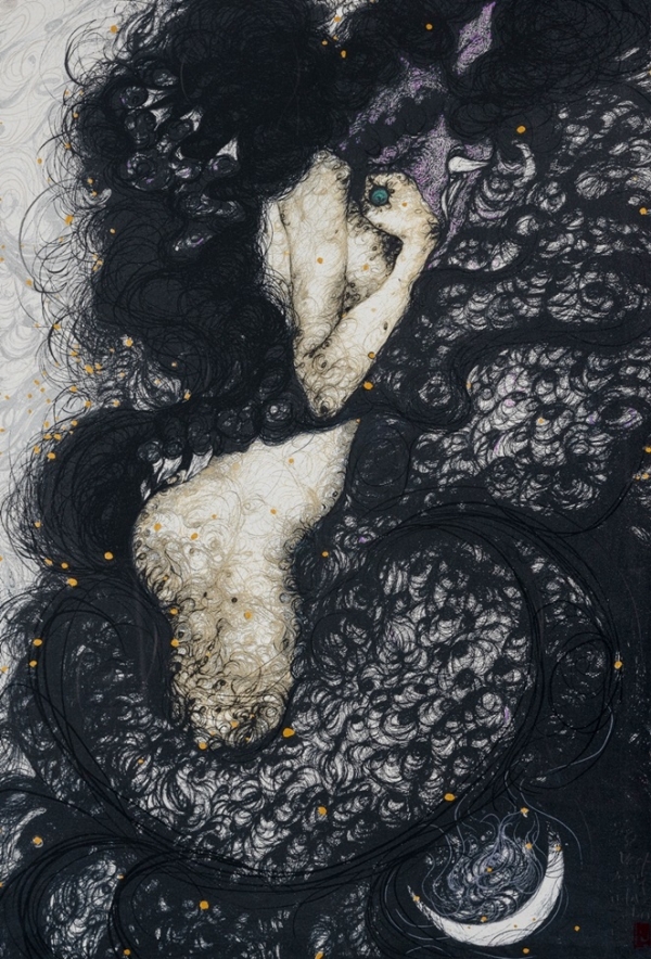 박소빈 &lt;In Love II&gt;, 2009, 종이에 동가루, 연필, 채색, 245x165cm