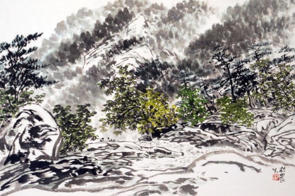 하철경 &lt;산수&gt;, 2014, 한지에 수묵담채