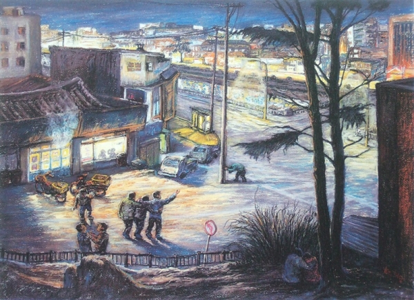 정희승 &lt;천변풍경&gt;, 1993, 종이에 파스텔, 74x54.7cm