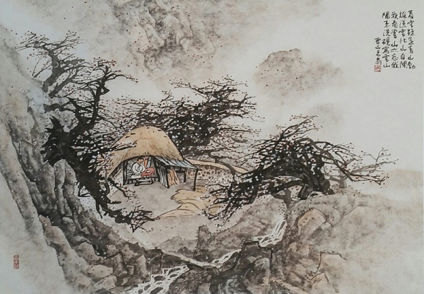 조방원 &lt;매화동(梅花洞)&gt;, 1980년대, 한지에 수묵담채, 57.5x81.1cm