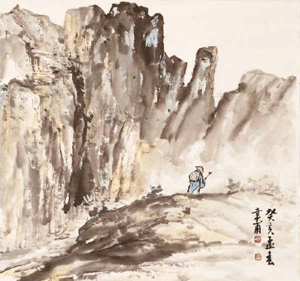 박행보 &lt;산사 가는 길&gt;, 1983, 종이에 수묵담채, 48x45cm