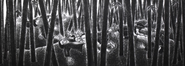 홍성민 &lt;대나무밭, 그날&gt;, 2019, 한지에  수묵, 150×420cm