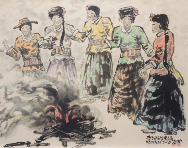 박종석 &lt;모소족 밤의 축제&gt;, 2005, 종이에 수묵채색, 65x52cm