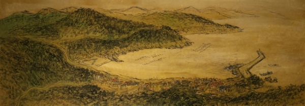 조병연 &lt;해남 땅끝마을&gt;, 2011, 장지에 수묵채색, 73x200cm