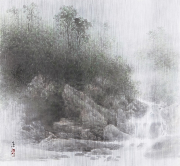 방의걸 &lt;소나기  I&gt;, 한지에 수묵담채, 69.5x64cm