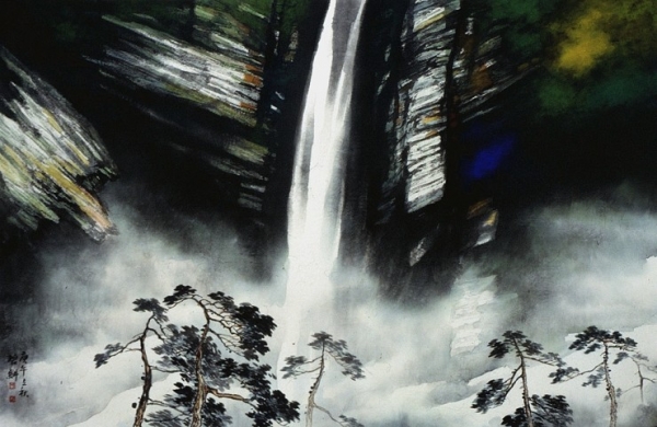 송계일 &lt;비폭&gt;, 1985, 한지에 먹, 채색