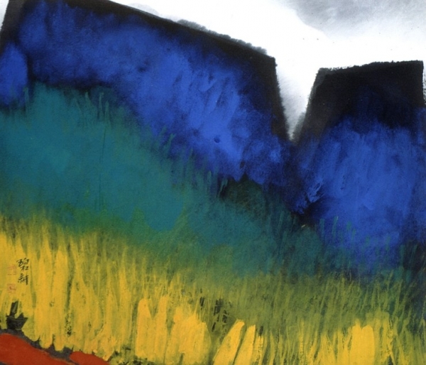 송계일 &lt;산과 오행빛&gt;, 1995, 한지에 먹, 채색