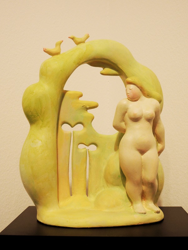문옥자 <봄날>, 1995, 석고에 채색, 27.5x12.5x33cm